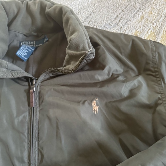 Polo Ralph Lauren Olive Green Jacket brown Leather accents hood casual large - Picture 5 of 13